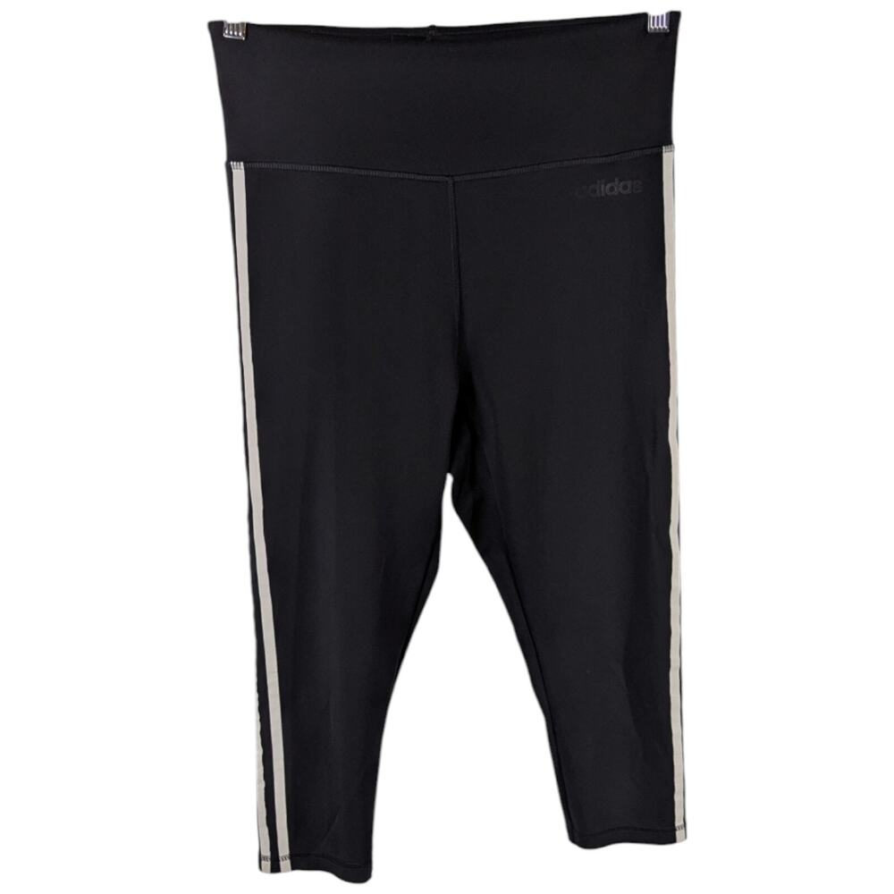 Adidas Workout Capri Leggings Medium Womens Climalite Black White Stripes 30x20